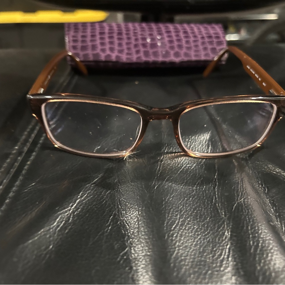 Brown Rectangular Eyeglasses Frame And Hard Case … - image 3